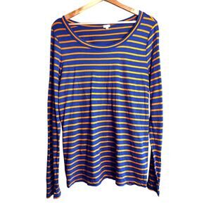 J. Crew Factory Blue and Orange Striped Large Long Sleeve Tee